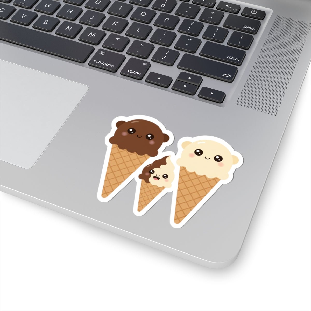 Kawaii Triple Ice Cream Cone Kiss-Cut Sticker — Cute Chocolate & Vanilla Cone Decals - ThatBoutqiueStore