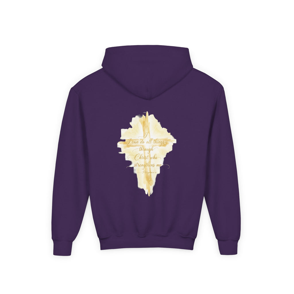Youth Hoodie — Gold Watercolor Cross "Faith Is Stronger" Christian Sweatshirt - ThatBoutqiueStore