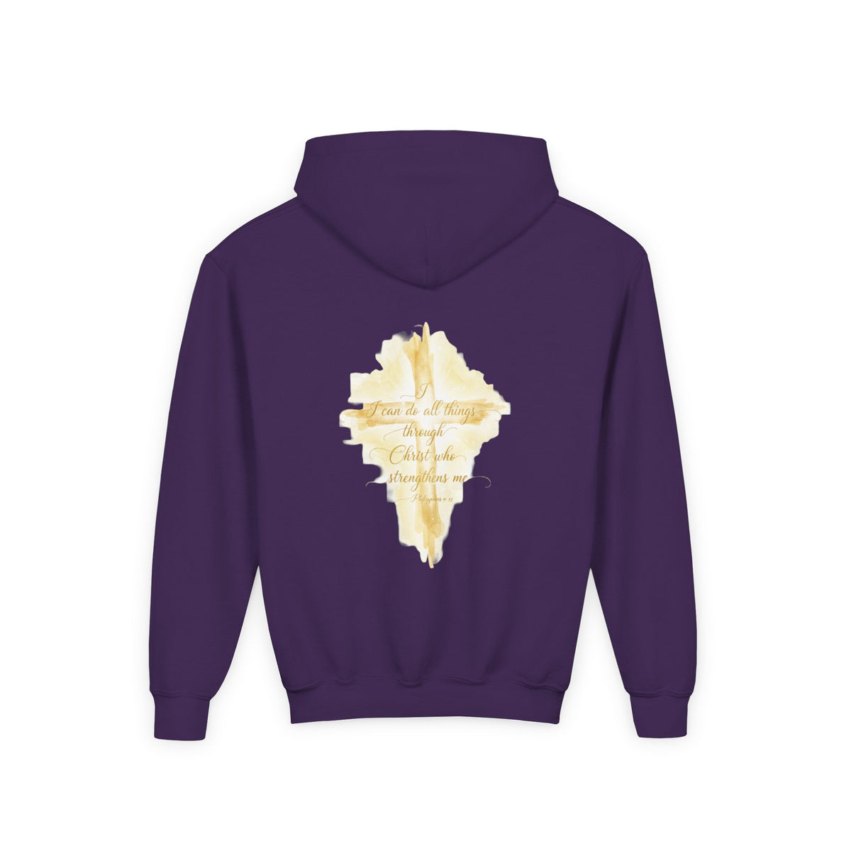 Youth Hoodie — Gold Watercolor Cross "Faith Is Stronger" Christian Sweatshirt - ThatBoutqiueStore