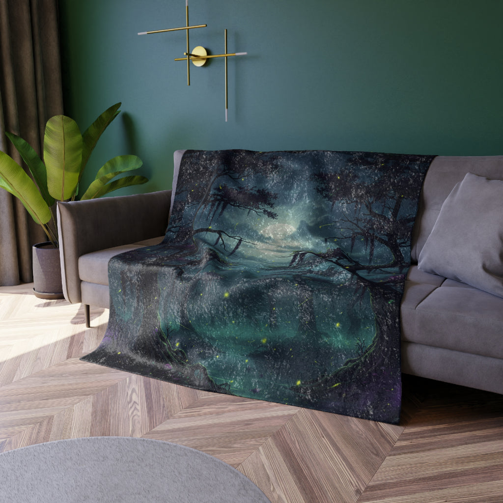 Moonlit Swamp Crushed Velvet Blanket — Mystical Night Forest Throw - ThatBoutqiueStore