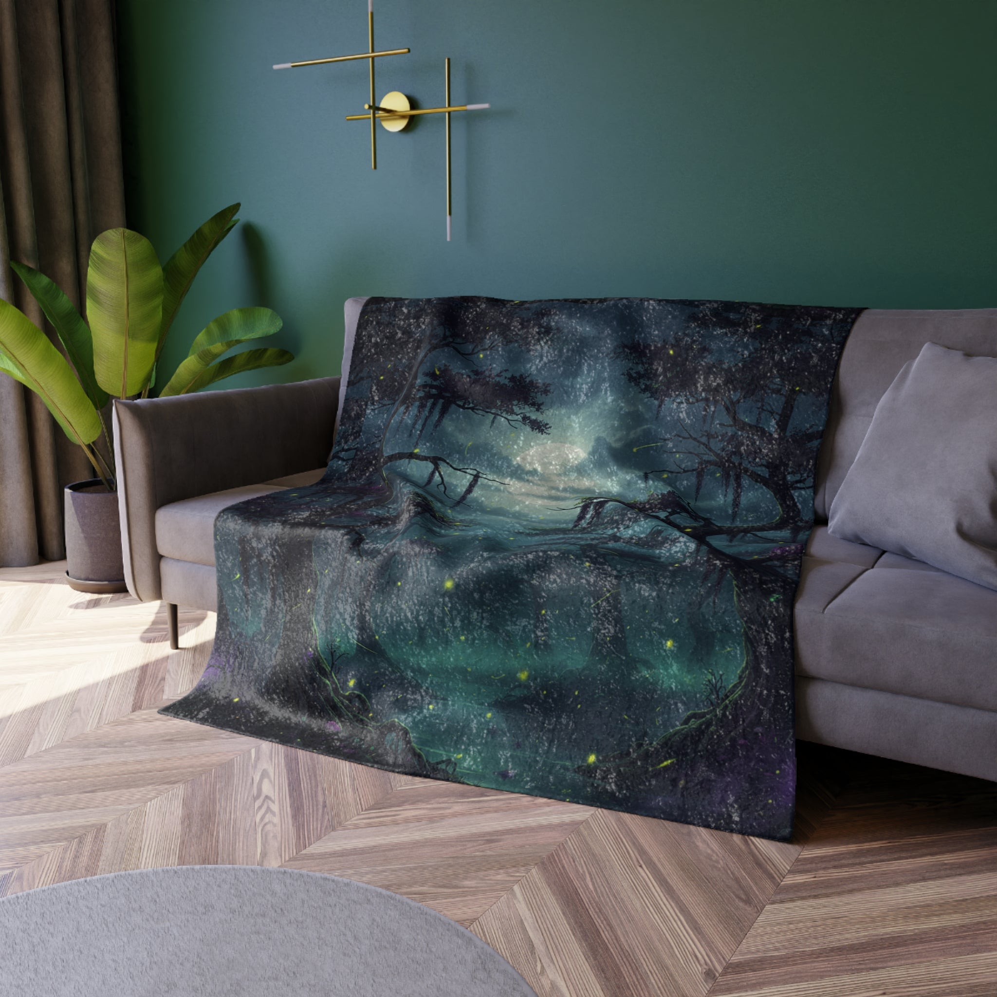 Moonlit Swamp Crushed Velvet Blanket — Mystical Night Forest Throw - ThatBoutqiueStore