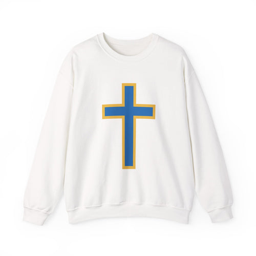 Christian Cross Crewneck Sweatshirt – Blue & Gold Religious Pullover - ThatBoutqiueStore