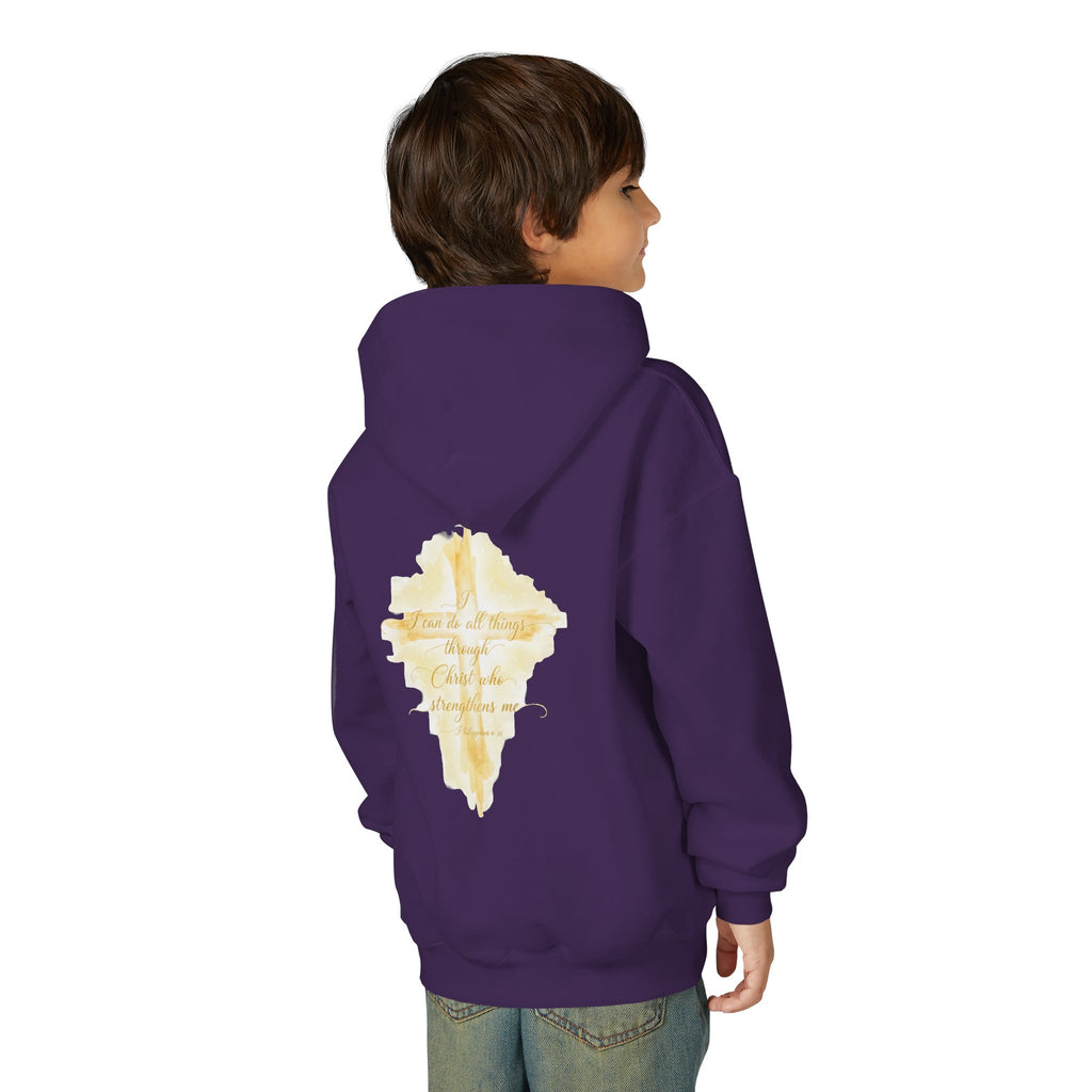 Youth Hoodie — Gold Watercolor Cross "Faith Is Stronger" Christian Sweatshirt - ThatBoutqiueStore