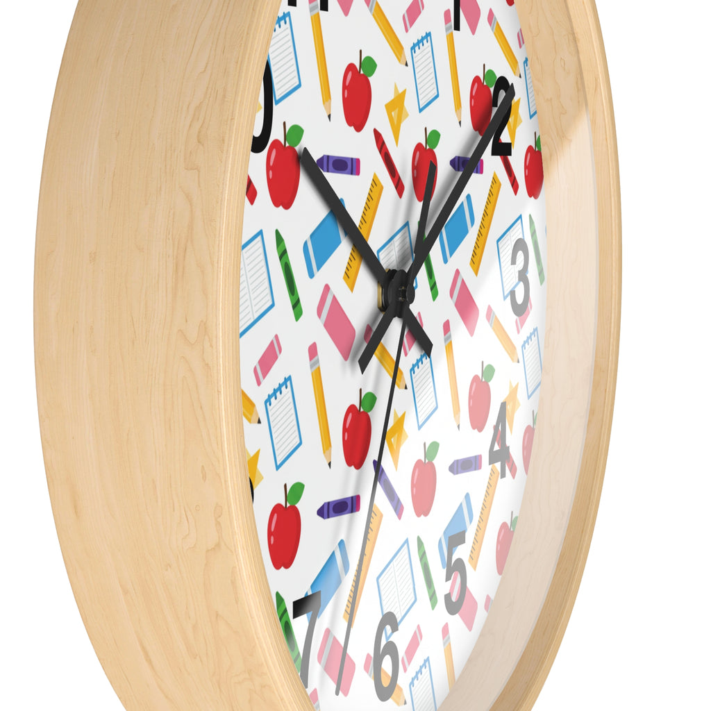 School Supplies Wall Clock — Colorful Teacher Classroom Clock with Apples, Pencils & Notebooks - ThatBoutqiueStore