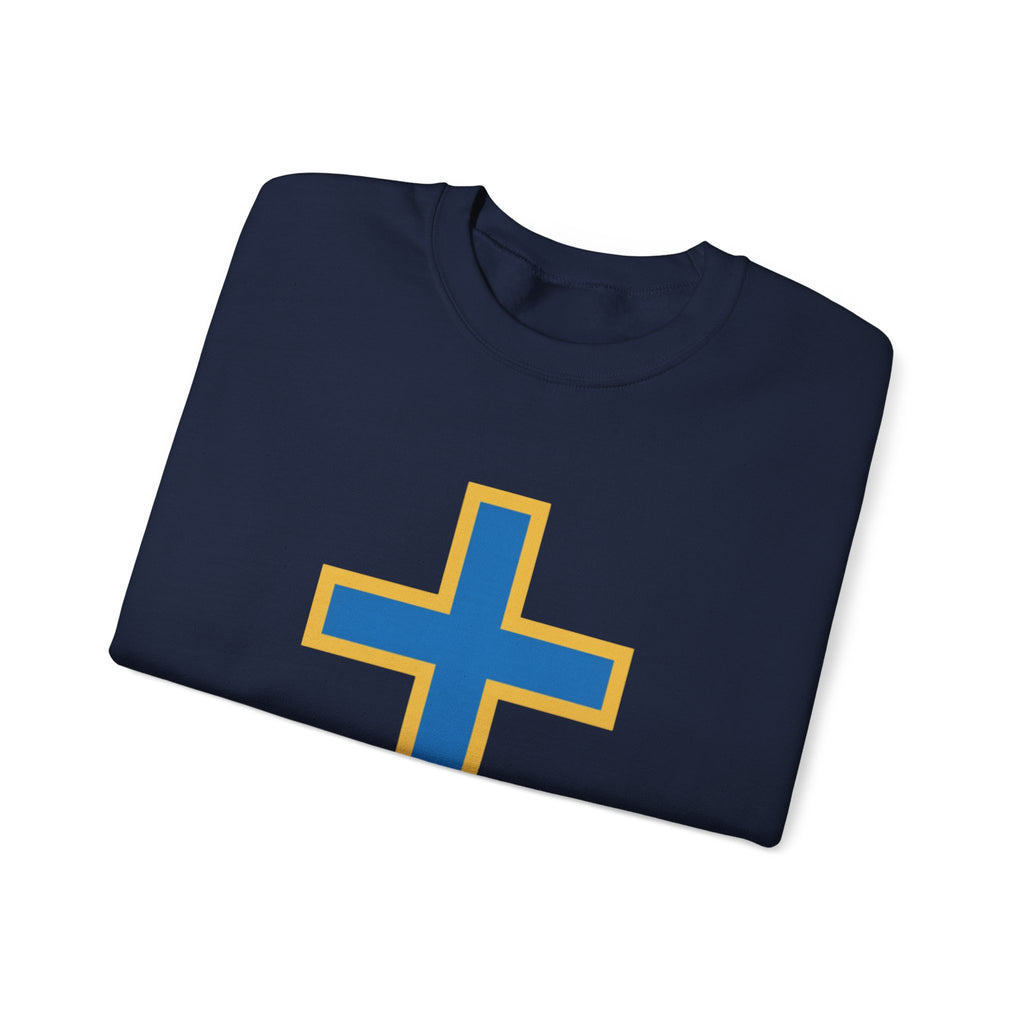 Christian Cross Crewneck Sweatshirt – Blue & Gold Religious Pullover - ThatBoutqiueStore
