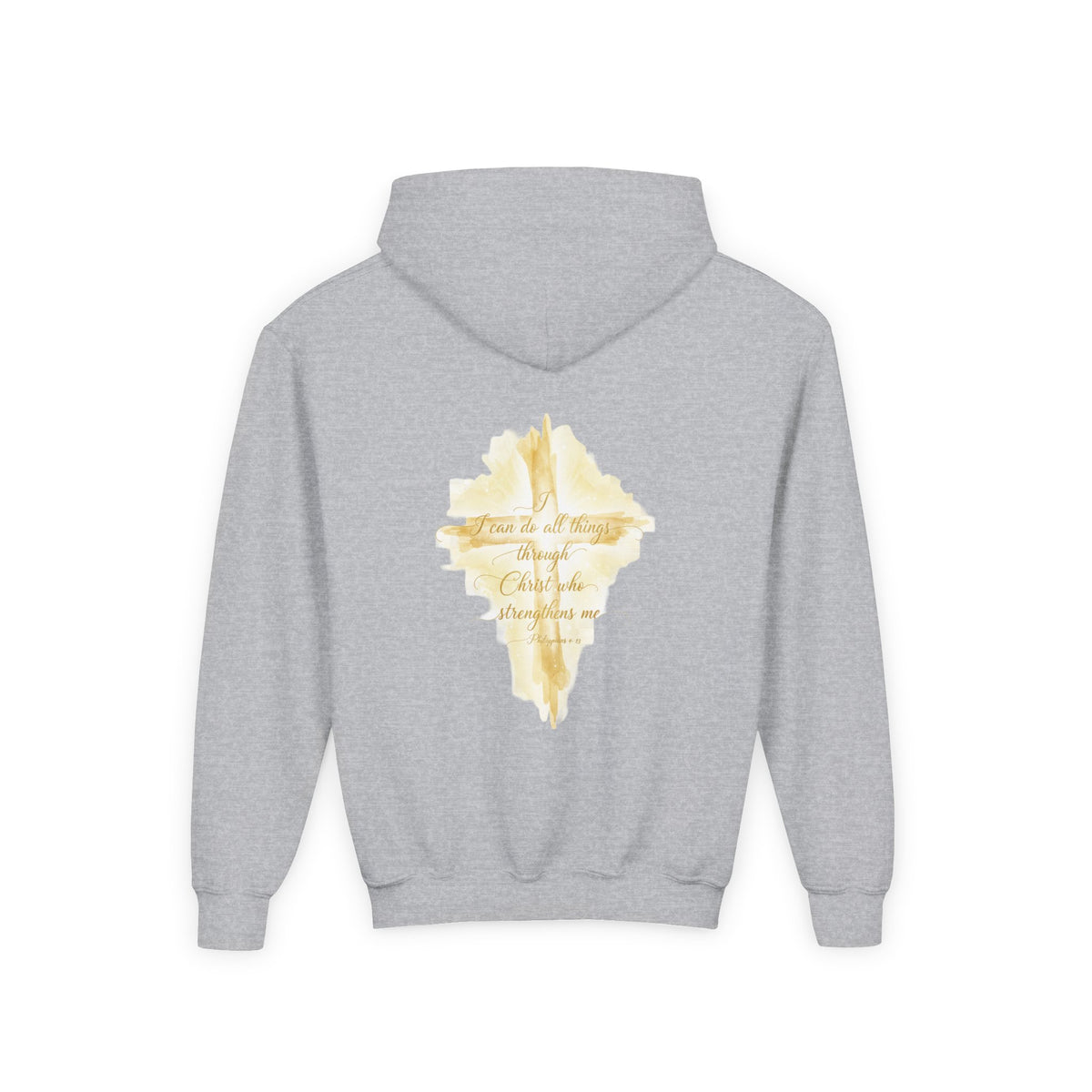 Youth Hoodie — Gold Watercolor Cross "Faith Is Stronger" Christian Sweatshirt - ThatBoutqiueStore