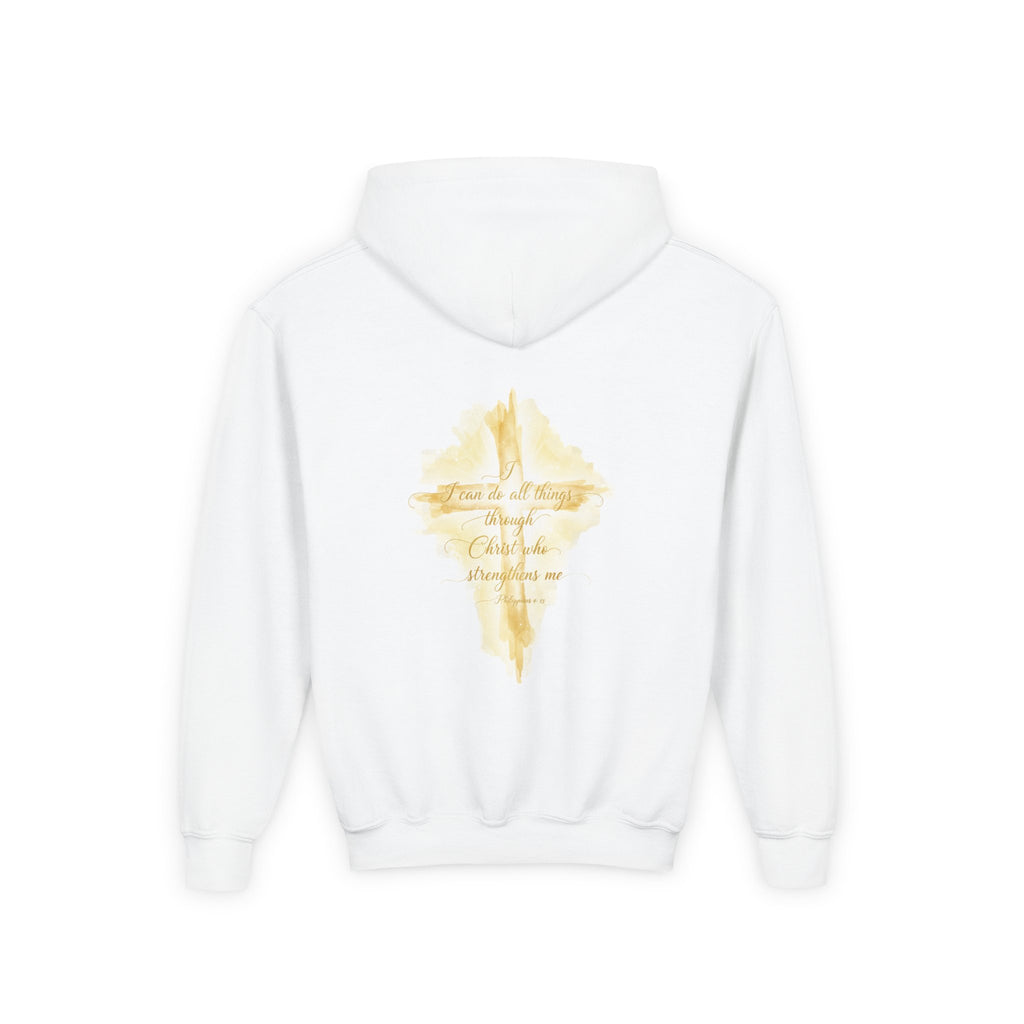 Youth Hoodie — Gold Watercolor Cross "Faith Is Stronger" Christian Sweatshirt - ThatBoutqiueStore
