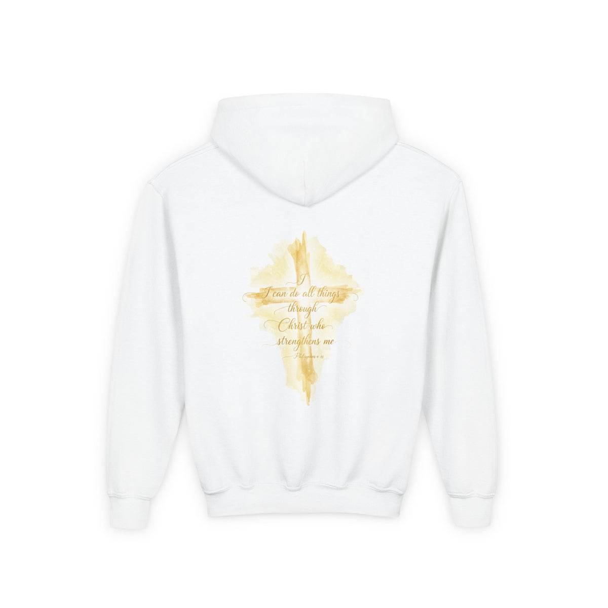 Youth Hoodie — Gold Watercolor Cross "Faith Is Stronger" Christian Sweatshirt - ThatBoutqiueStore