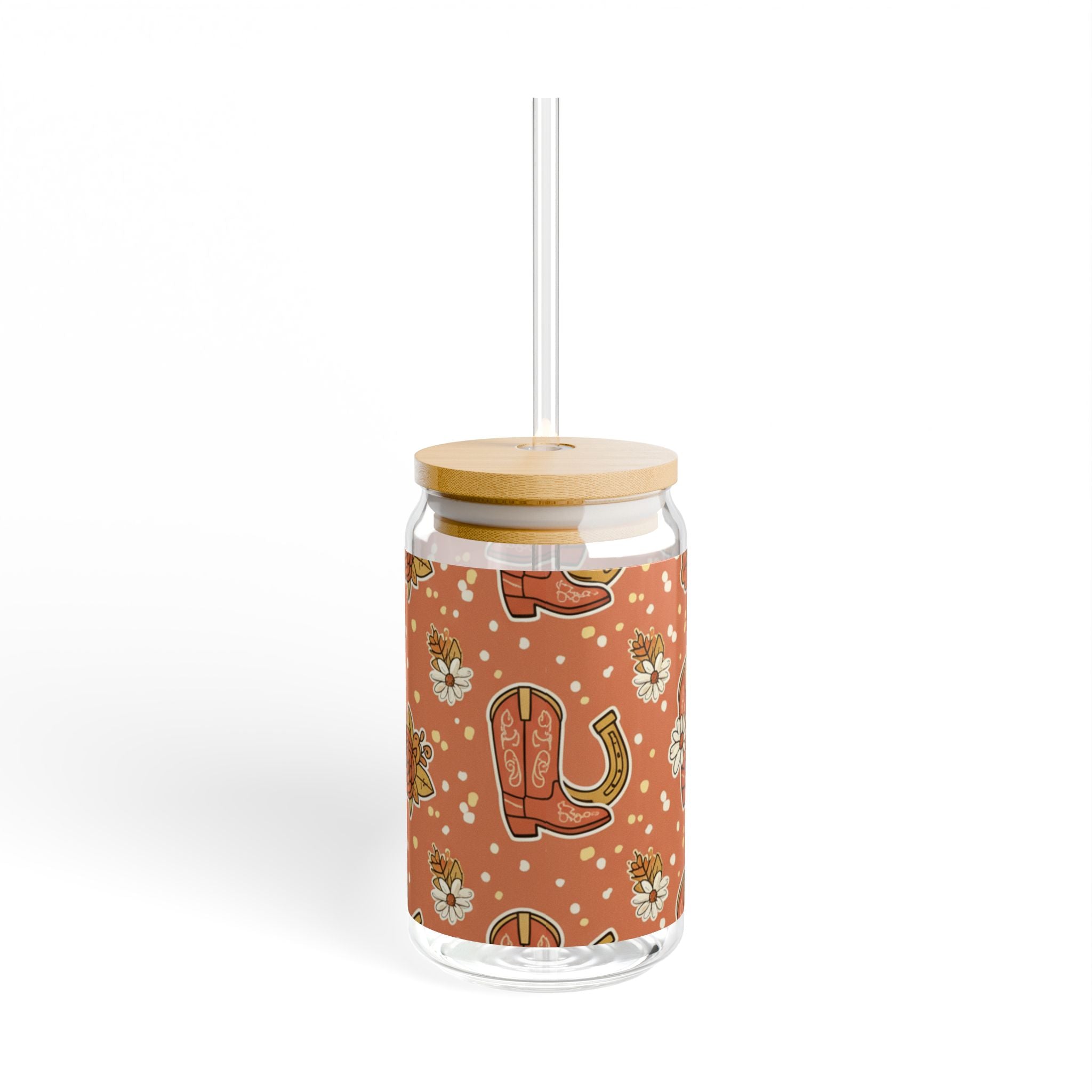 Cowboy Boot Floral Sipper Glass — 16 oz Retro Western Drink Tumbler - ThatBoutqiueStore