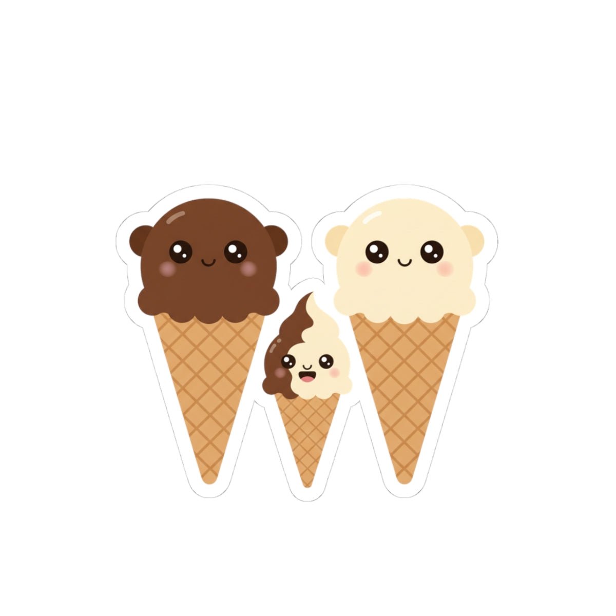 Kawaii Triple Ice Cream Cone Kiss-Cut Sticker — Cute Chocolate & Vanilla Cone Decals - ThatBoutqiueStore