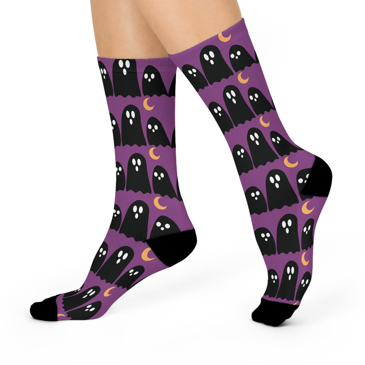 Ghost Pattern Crew Socks — Purple Halloween Cushioned Socks - ThatBoutqiueStore