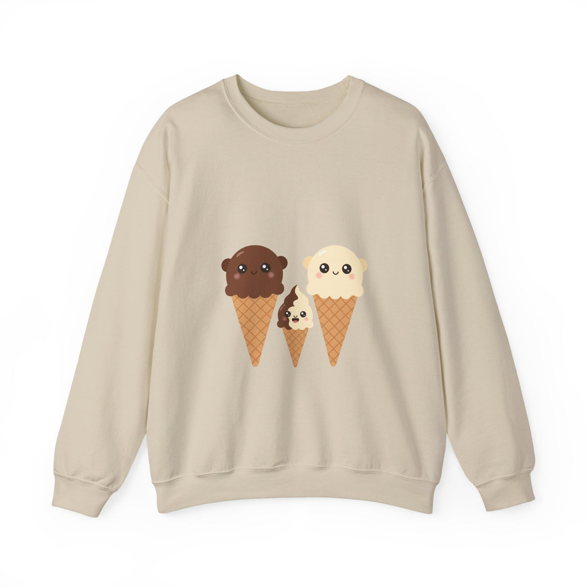 Kawaii Ice Cream Cone Crewneck Sweatshirt — Cute Chocolate & Vanilla Scoops - ThatBoutqiueStore