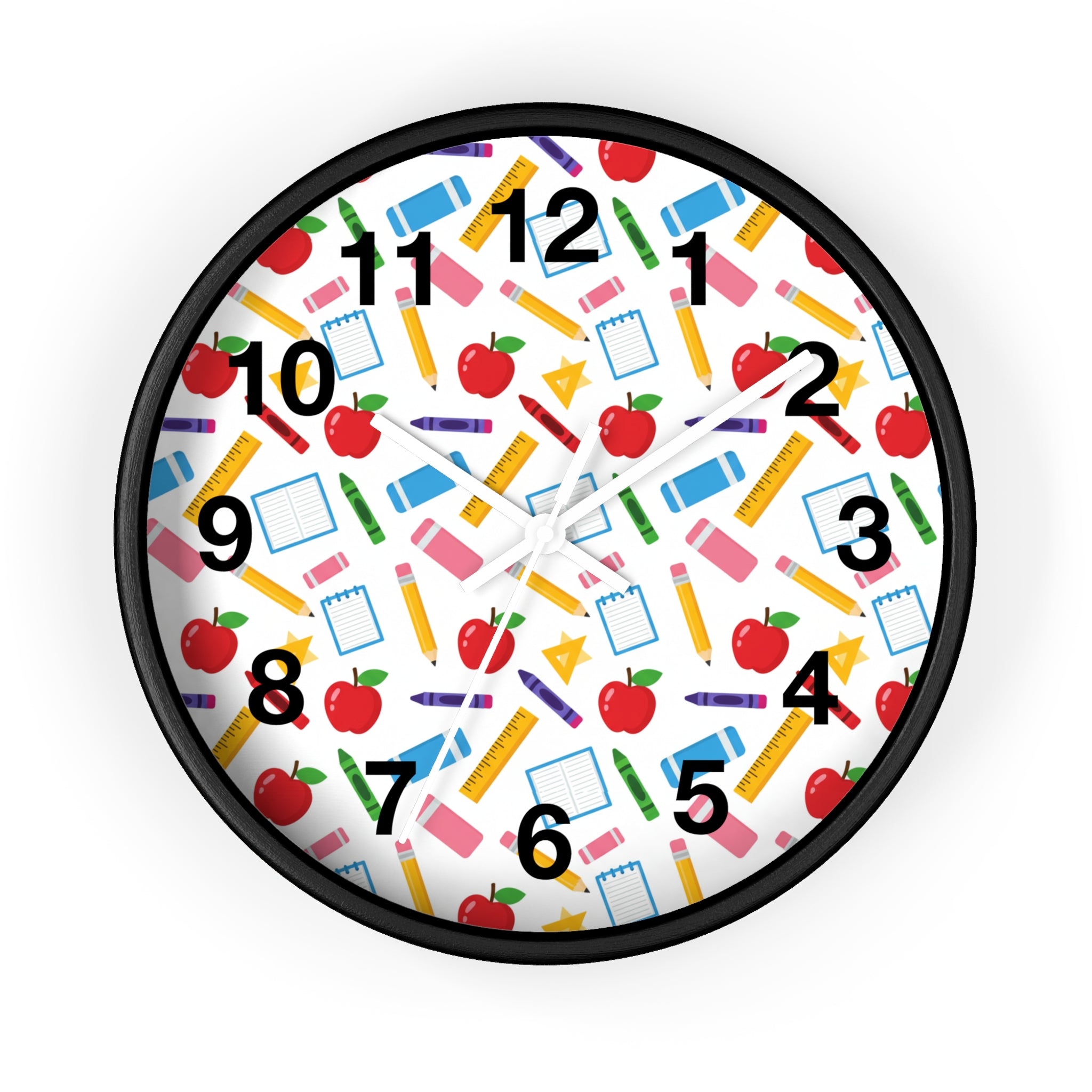 School Supplies Wall Clock — Colorful Teacher Classroom Clock with Apples, Pencils & Notebooks - ThatBoutqiueStore