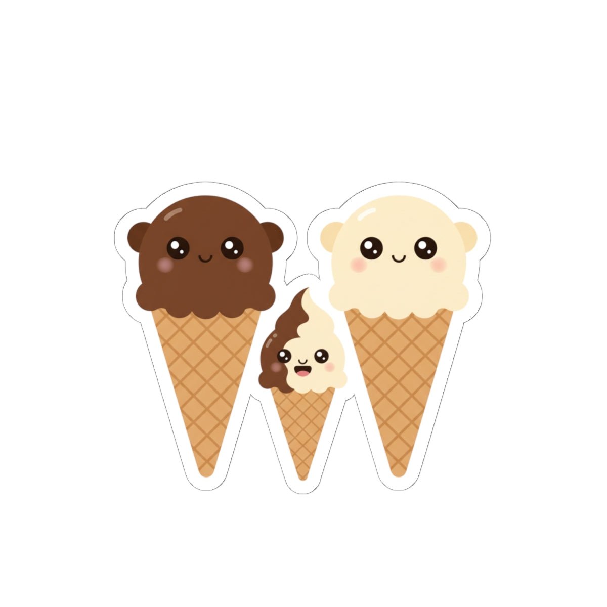 Kawaii Triple Ice Cream Cone Kiss-Cut Sticker — Cute Chocolate & Vanilla Cone Decals - ThatBoutqiueStore