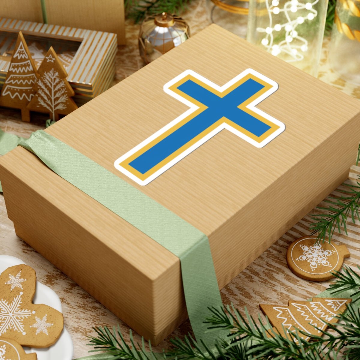 Blue & Gold Cross Kiss-Cut Sticker — Christian Faith Vinyl Decal for Laptop, Bible, Car - ThatBoutqiueStore
