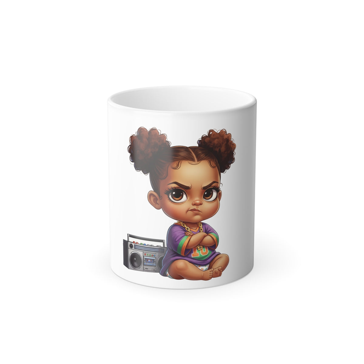 Color-Changing Mug — Cute Grumpy Baby Girl with Boombox, 11oz - ThatBoutqiueStore