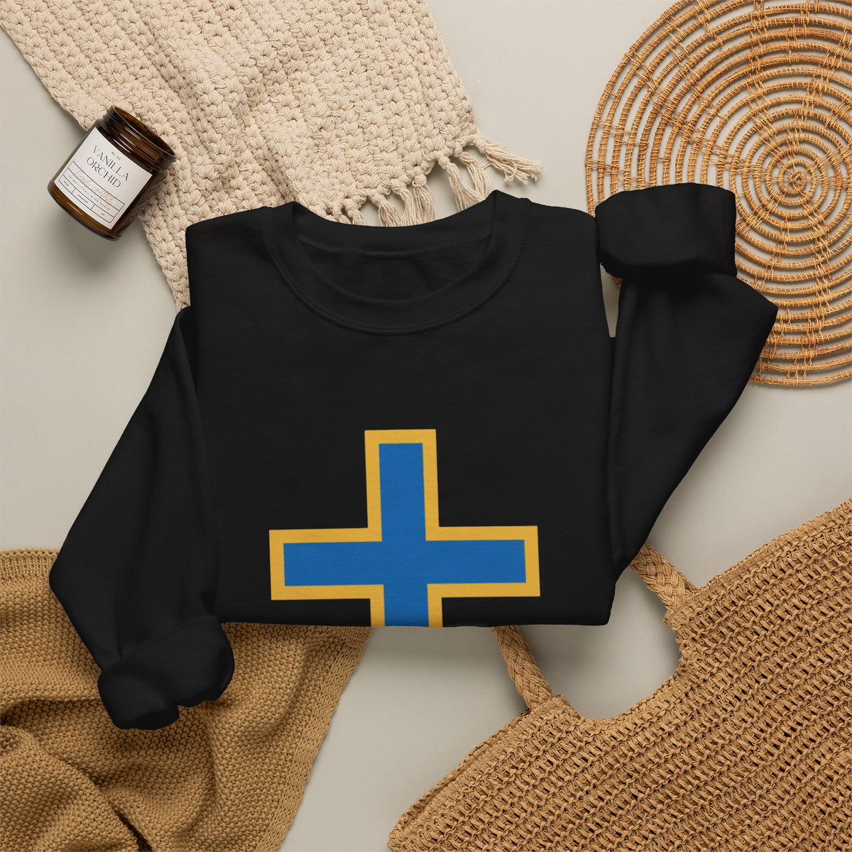 Christian Cross Crewneck Sweatshirt – Blue & Gold Religious Pullover - ThatBoutqiueStore