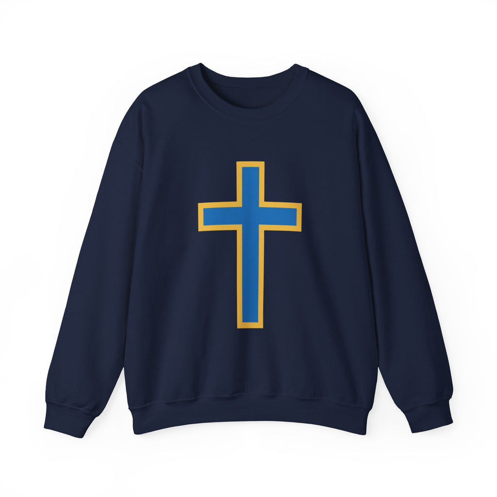 Christian Cross Crewneck Sweatshirt – Blue & Gold Religious Pullover - ThatBoutqiueStore