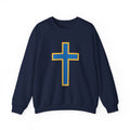 Christian Cross Crewneck Sweatshirt – Blue & Gold Religious Pullover - ThatBoutqiueStore