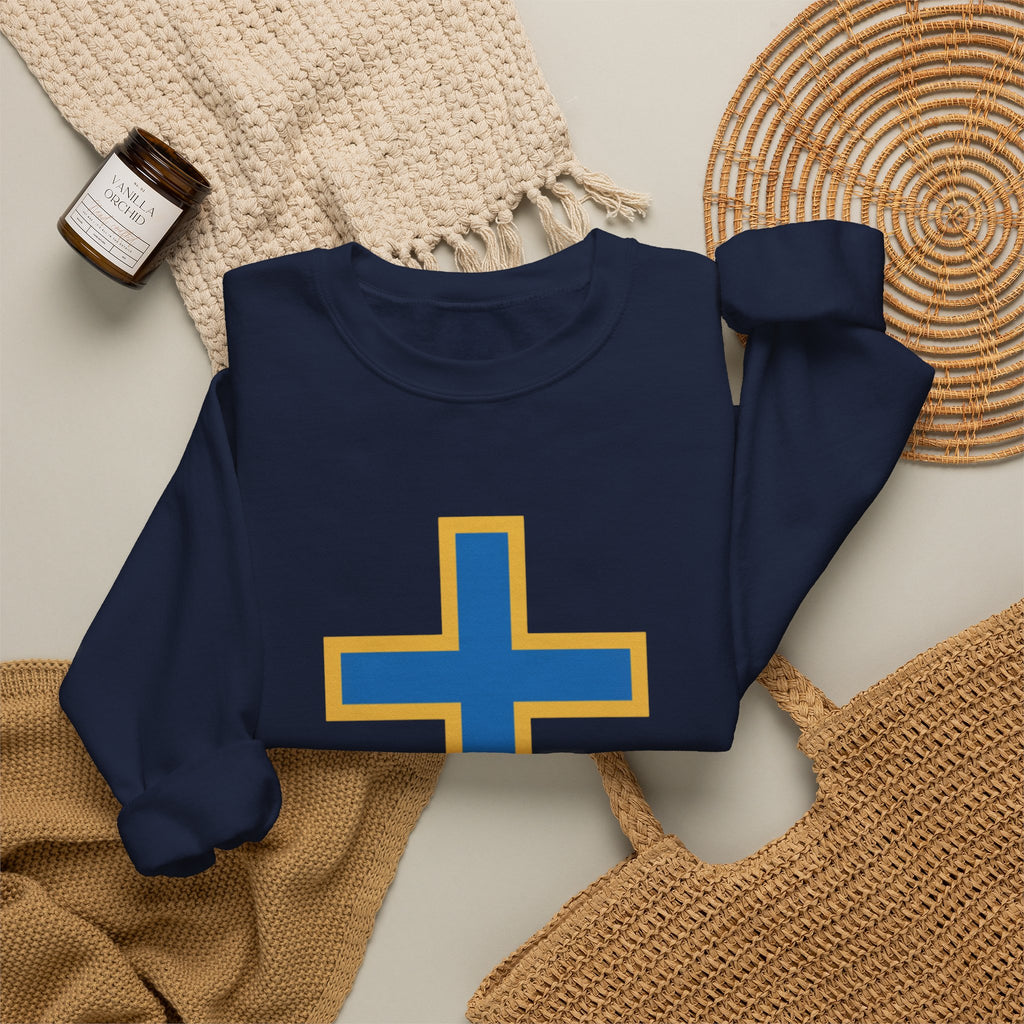Christian Cross Crewneck Sweatshirt – Blue & Gold Religious Pullover - ThatBoutqiueStore