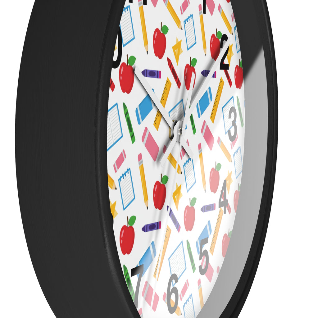 School Supplies Wall Clock — Colorful Teacher Classroom Clock with Apples, Pencils & Notebooks - ThatBoutqiueStore