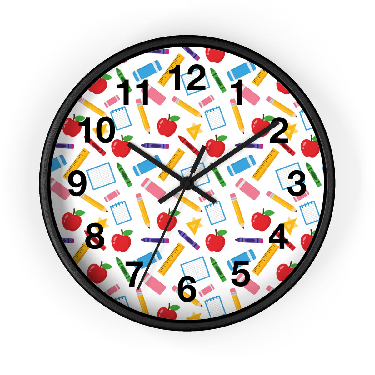 School Supplies Wall Clock — Colorful Teacher Classroom Clock with Apples, Pencils & Notebooks - ThatBoutqiueStore