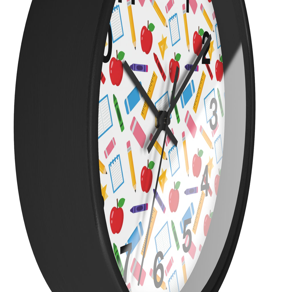 School Supplies Wall Clock — Colorful Teacher Classroom Clock with Apples, Pencils & Notebooks - ThatBoutqiueStore