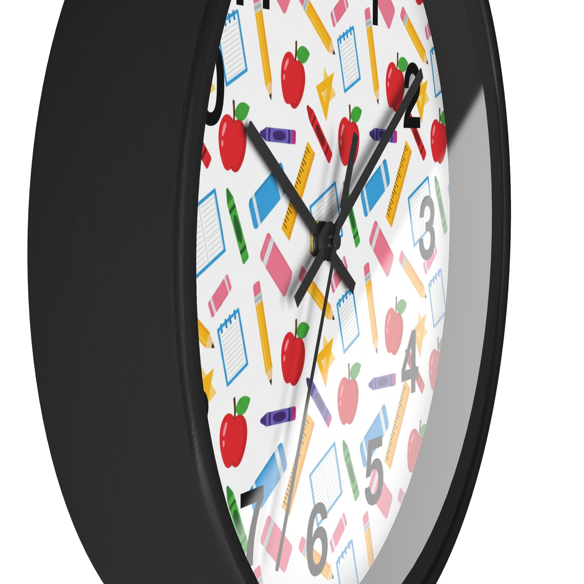 School Supplies Wall Clock — Colorful Teacher Classroom Clock with Apples, Pencils & Notebooks - ThatBoutqiueStore