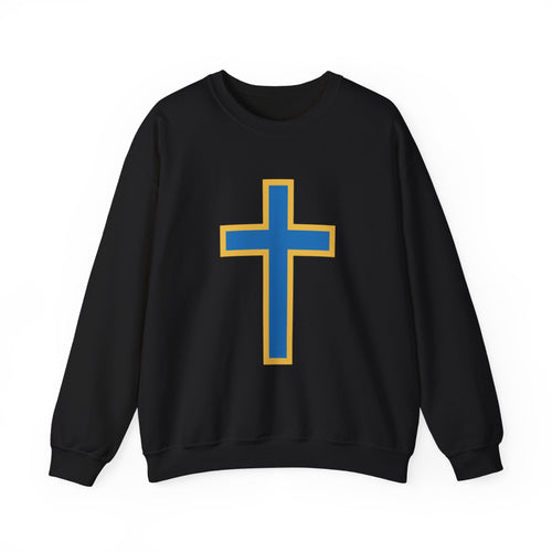 Christian Cross Crewneck Sweatshirt – Blue & Gold Religious Pullover - ThatBoutqiueStore