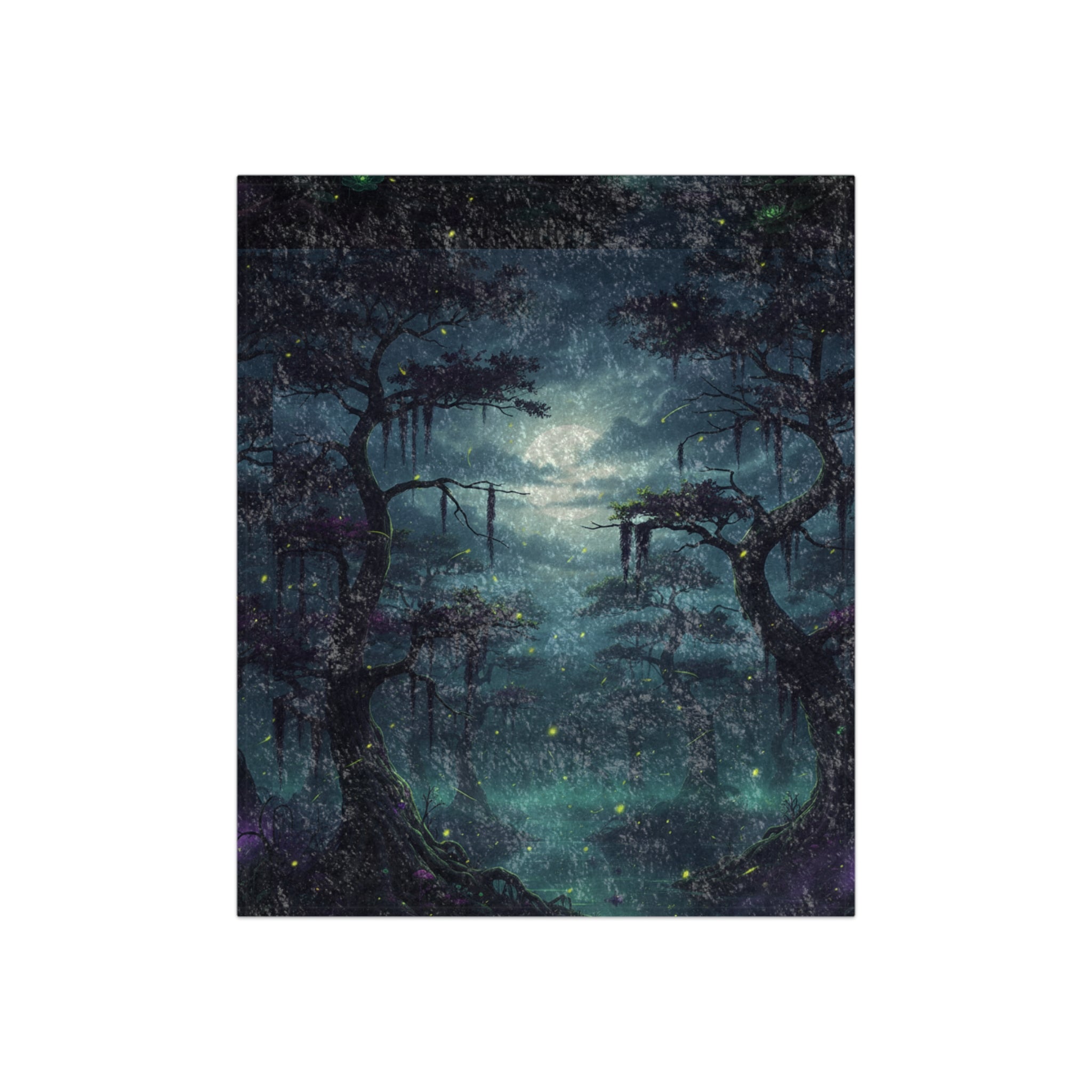 Moonlit Swamp Crushed Velvet Blanket — Mystical Night Forest Throw - ThatBoutqiueStore