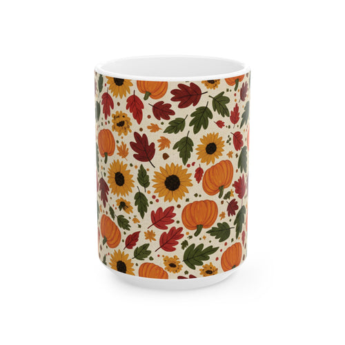 Autumn Harvest Ceramic Mug – Pumpkin, Sunflower & Fall Leaves (11oz & 15oz) - ThatBoutqiueStore