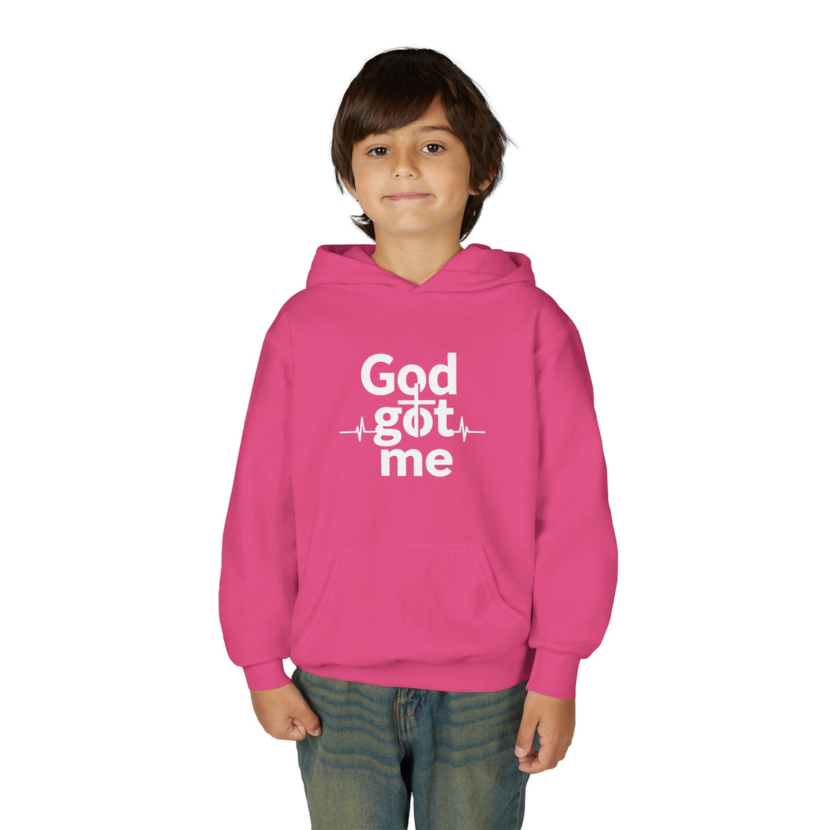 Youth Hoodie — Gold Watercolor Cross "Faith Is Stronger" Christian Sweatshirt - ThatBoutqiueStore