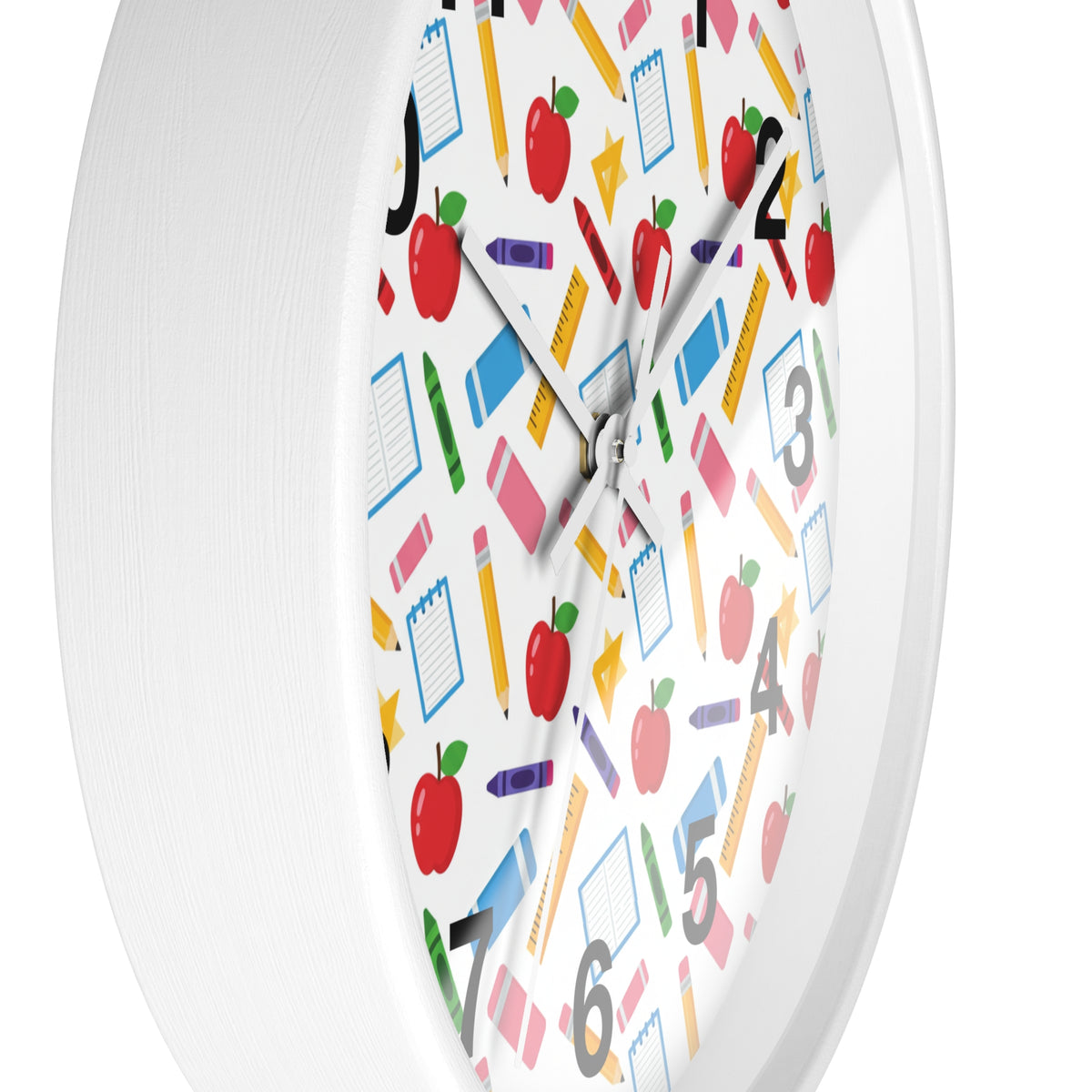 School Supplies Wall Clock — Colorful Teacher Classroom Clock with Apples, Pencils & Notebooks - ThatBoutqiueStore