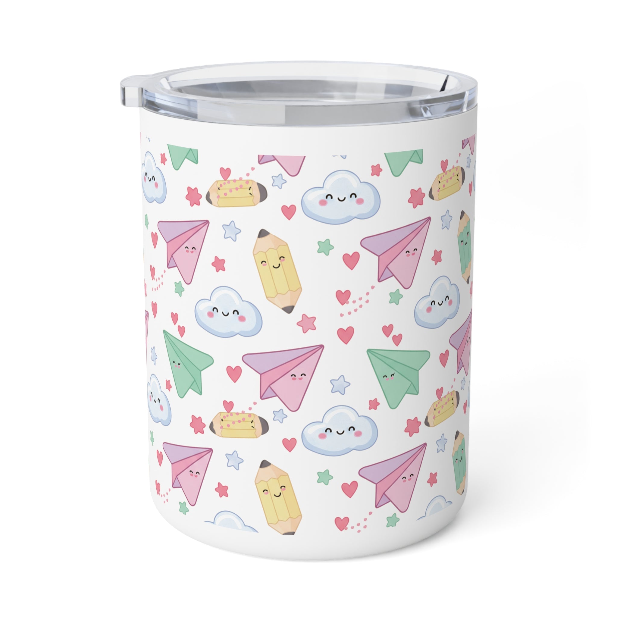 10oz Insulated Coffee Mug — Cute Kawaii Paper Planes, Clouds & Pencils Travel Mug - ThatBoutqiueStore