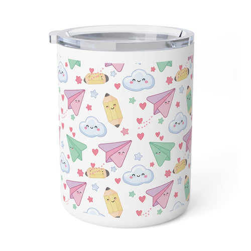 10oz Insulated Coffee Mug — Cute Kawaii Paper Planes, Clouds & Pencils Travel Mug - ThatBoutqiueStore