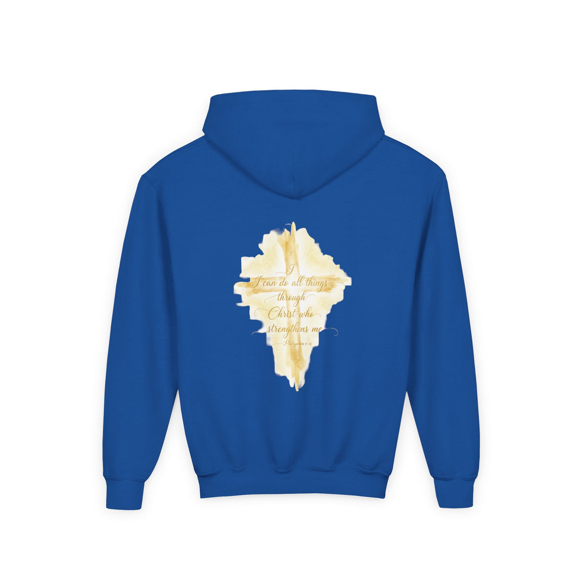 Youth Hoodie — Gold Watercolor Cross "Faith Is Stronger" Christian Sweatshirt - ThatBoutqiueStore