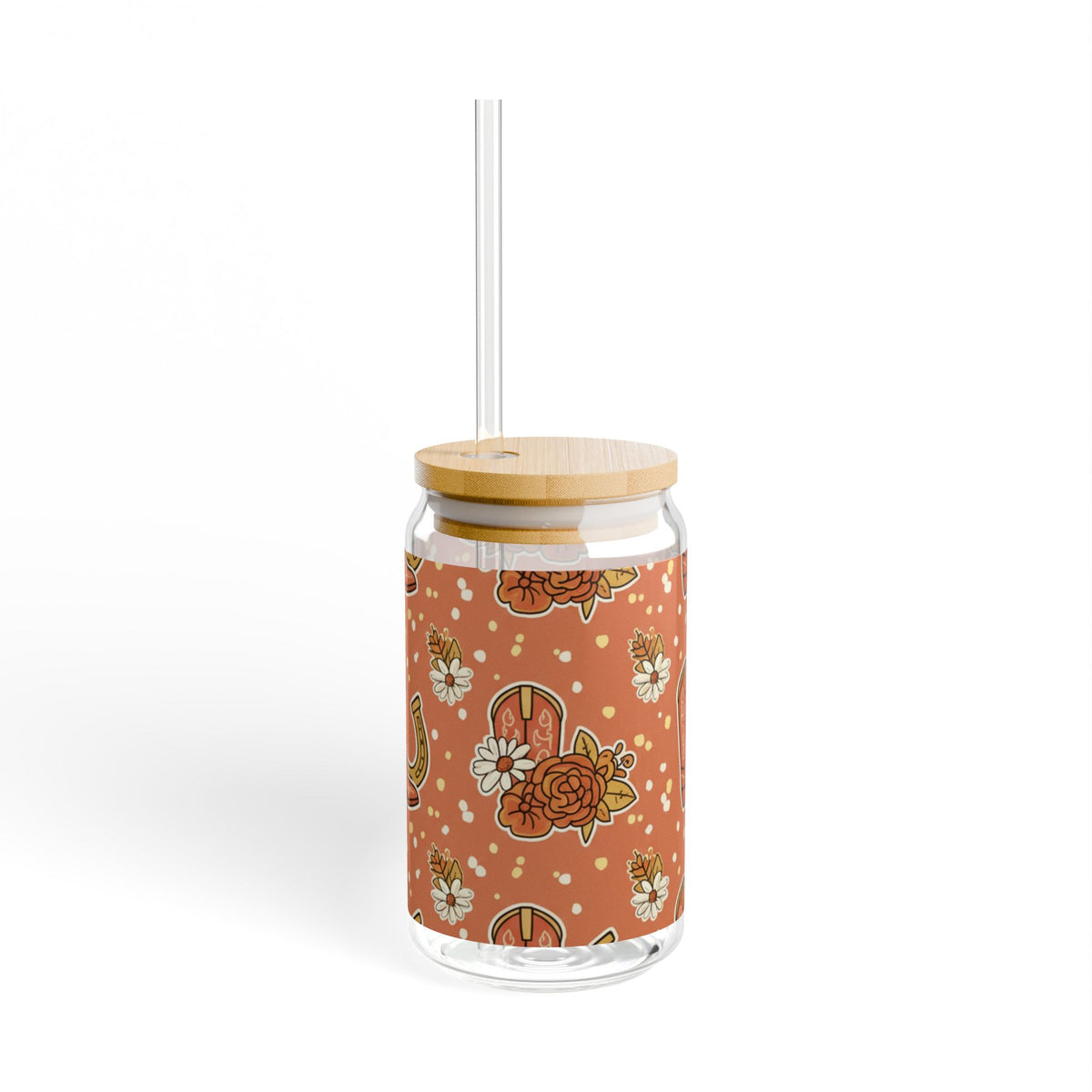 Cowboy Boot Floral Sipper Glass — 16 oz Retro Western Drink Tumbler - ThatBoutqiueStore