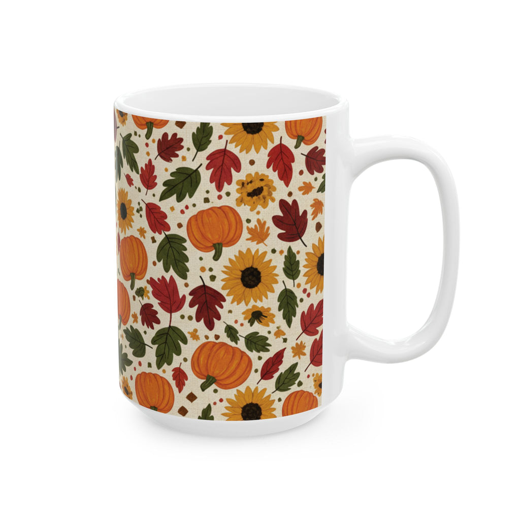 Autumn Harvest Ceramic Mug – Pumpkin, Sunflower & Fall Leaves (11oz & 15oz) - ThatBoutqiueStore