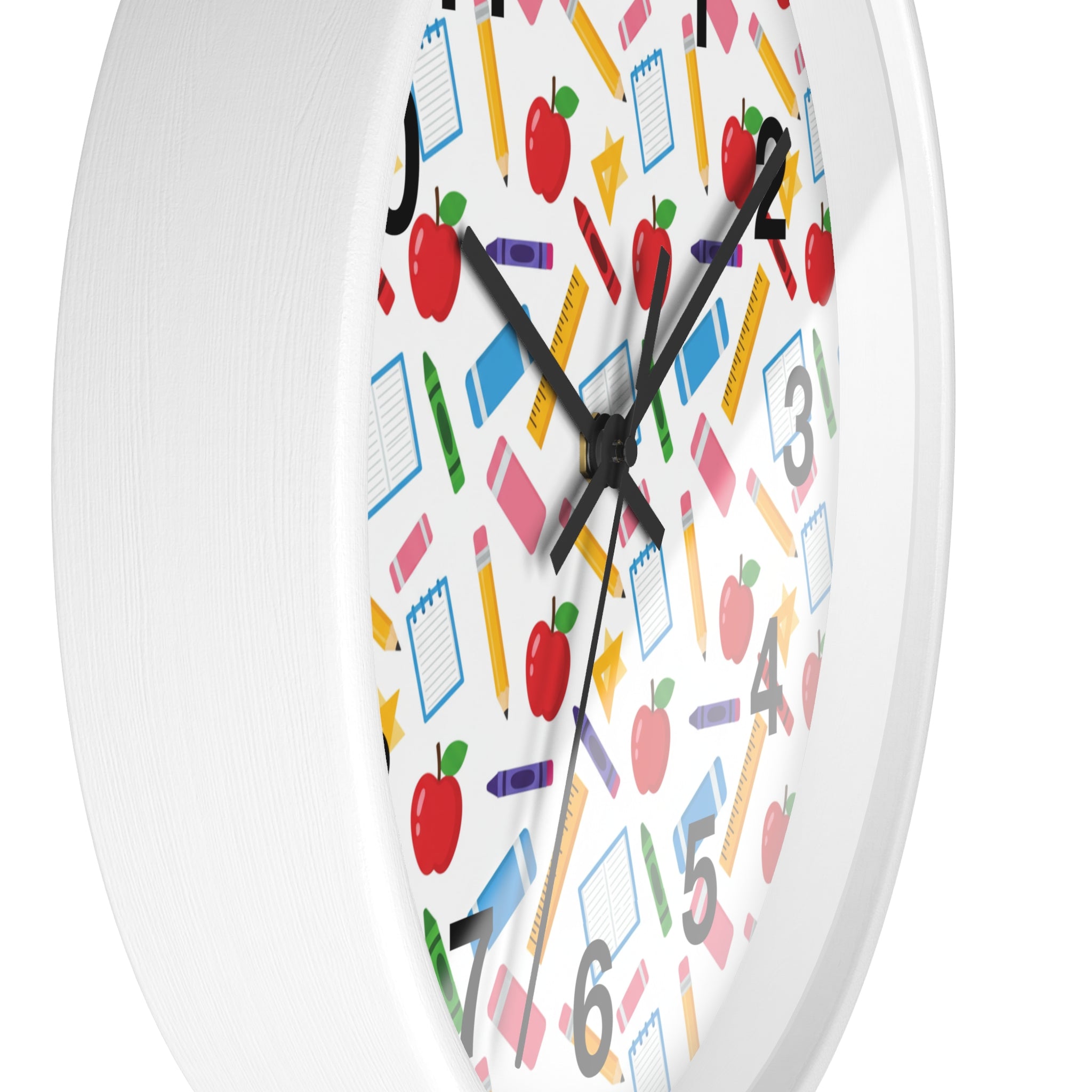 School Supplies Wall Clock — Colorful Teacher Classroom Clock with Apples, Pencils & Notebooks - ThatBoutqiueStore