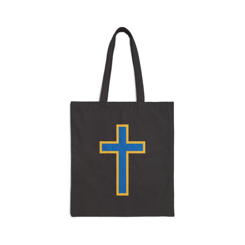 Canvas Tote Bag — Blue & Gold Christian Cross Tote (Faith Gift, Church, Easter) - ThatBoutqiueStore