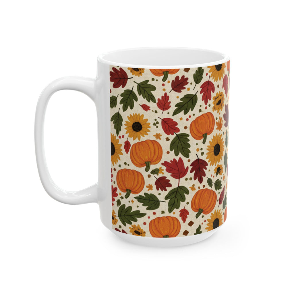 Autumn Harvest Ceramic Mug – Pumpkin, Sunflower & Fall Leaves (11oz & 15oz) - ThatBoutqiueStore