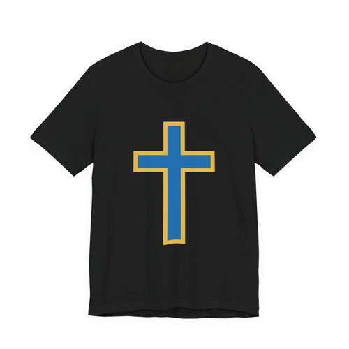 Christian Cross T-Shirt — Blue & Gold Faith Tee - ThatBoutqiueStore