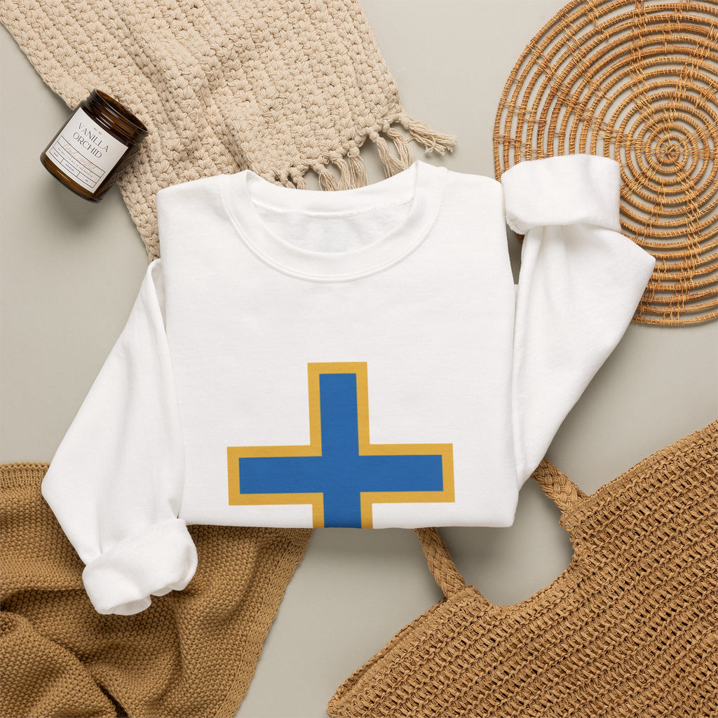 Christian Cross Crewneck Sweatshirt – Blue & Gold Religious Pullover - ThatBoutqiueStore