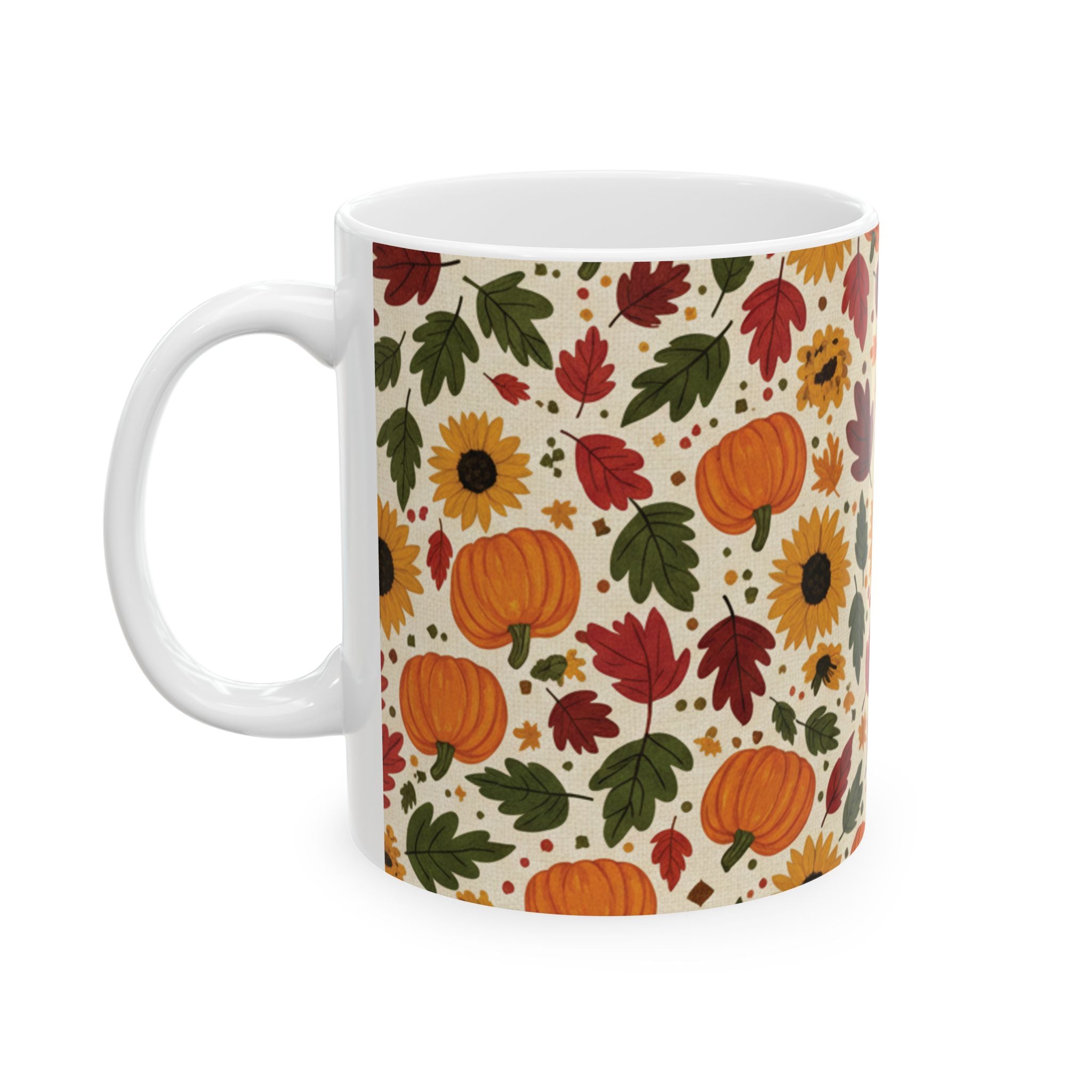Autumn Harvest Ceramic Mug – Pumpkin, Sunflower & Fall Leaves (11oz & 15oz) - ThatBoutqiueStore