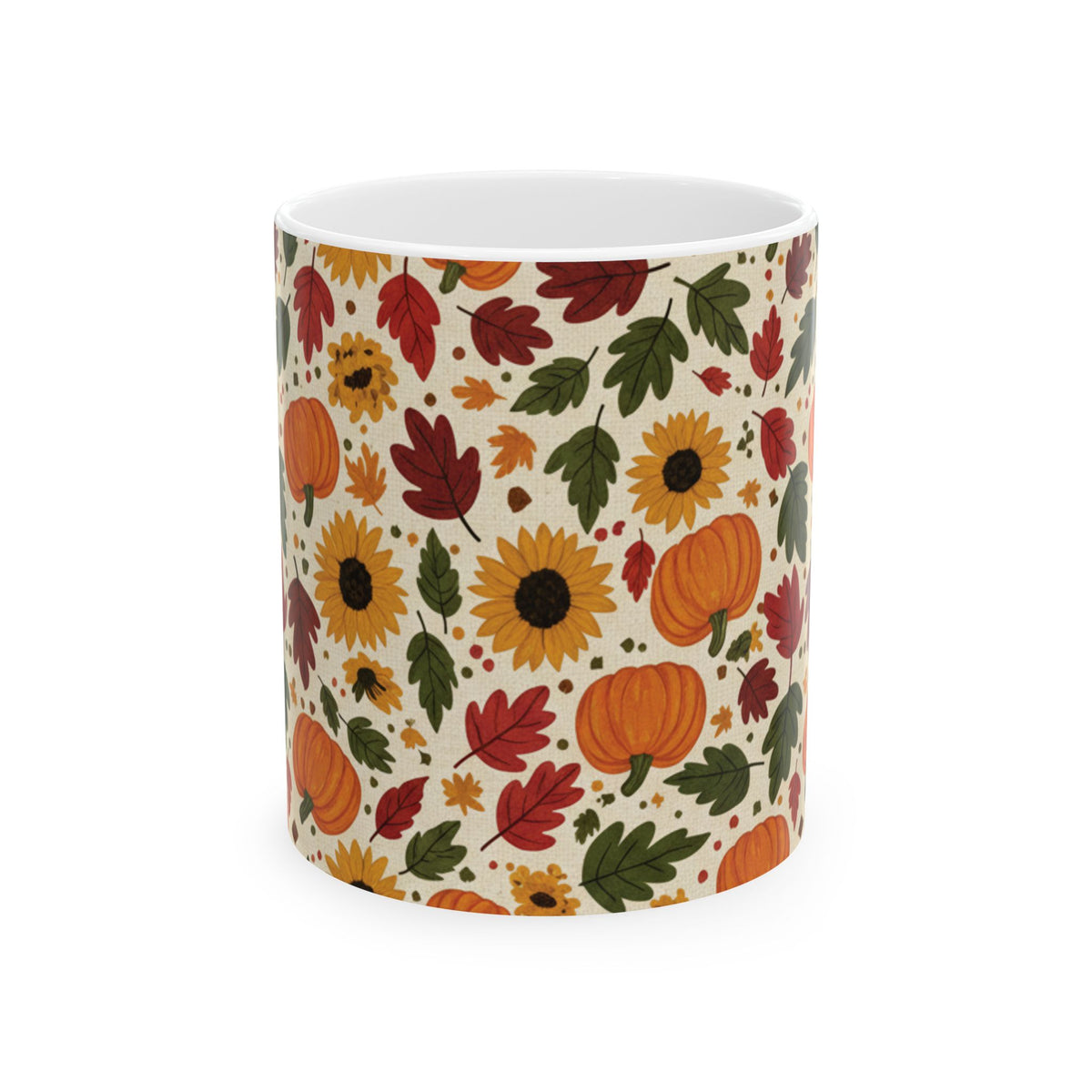 Autumn Harvest Ceramic Mug – Pumpkin, Sunflower & Fall Leaves (11oz & 15oz) - ThatBoutqiueStore