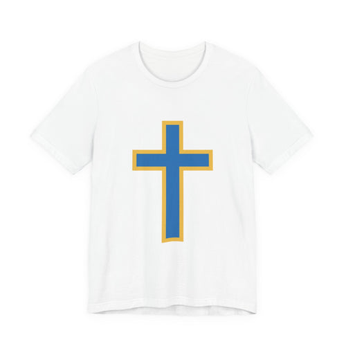 Christian Cross T-Shirt — Blue & Gold Faith Tee - ThatBoutqiueStore