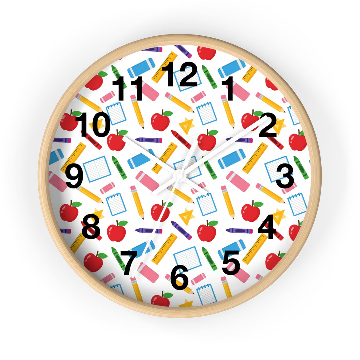 School Supplies Wall Clock — Colorful Teacher Classroom Clock with Apples, Pencils & Notebooks - ThatBoutqiueStore