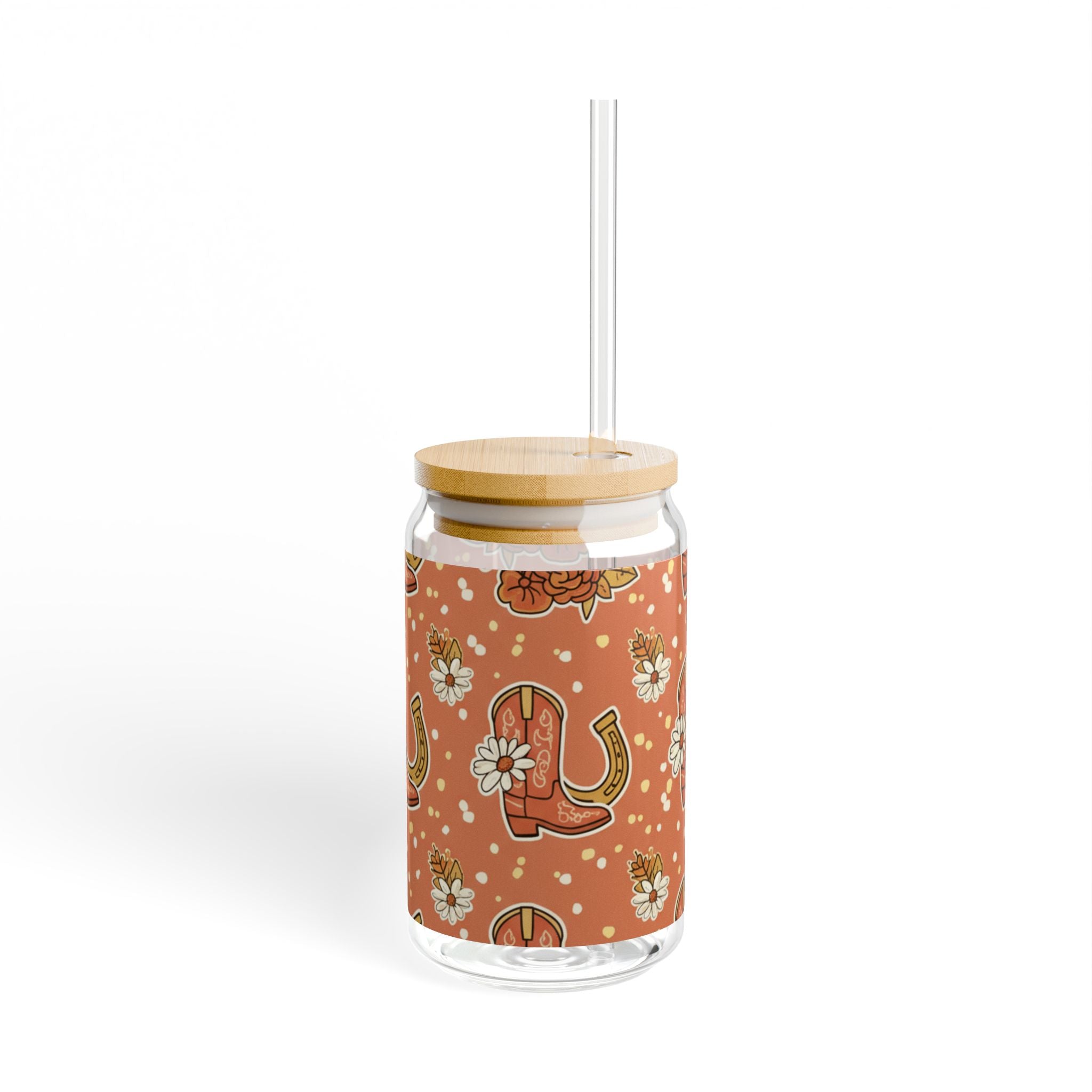 Cowboy Boot Floral Sipper Glass — 16 oz Retro Western Drink Tumbler - ThatBoutqiueStore
