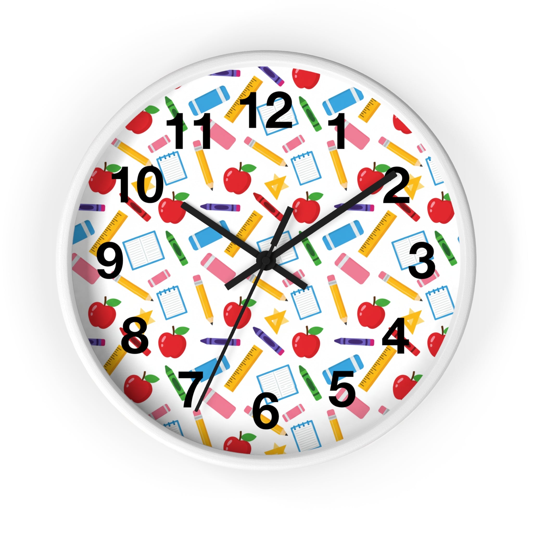 School Supplies Wall Clock — Colorful Teacher Classroom Clock with Apples, Pencils & Notebooks - ThatBoutqiueStore