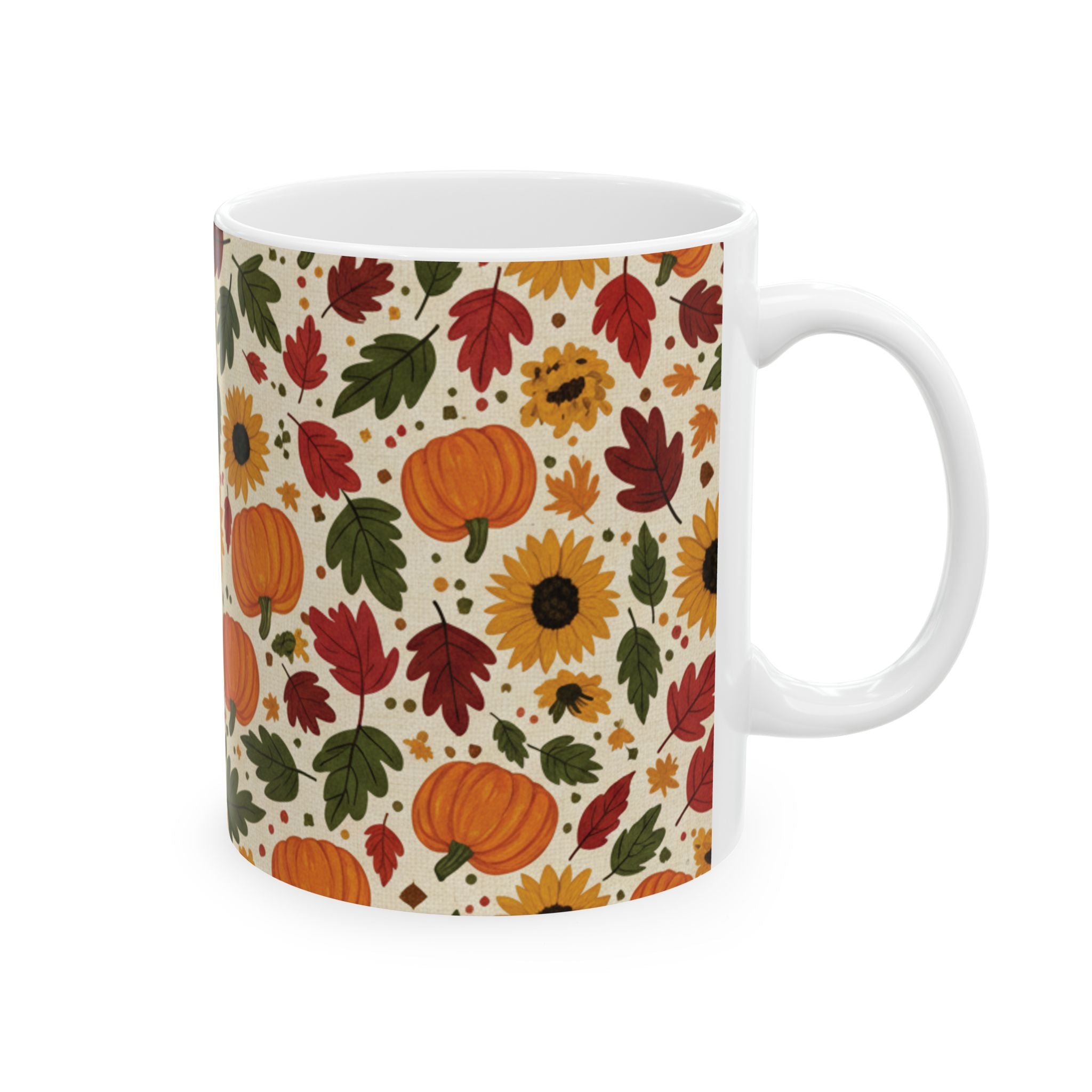 Autumn Harvest Ceramic Mug – Pumpkin, Sunflower & Fall Leaves (11oz & 15oz) - ThatBoutqiueStore